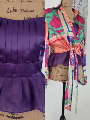 Satin shirt set with tie and bell sleeves like new, multicolor