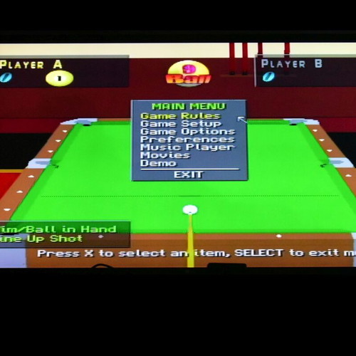 Virtual Pool PS1 game, sports billiards simulation