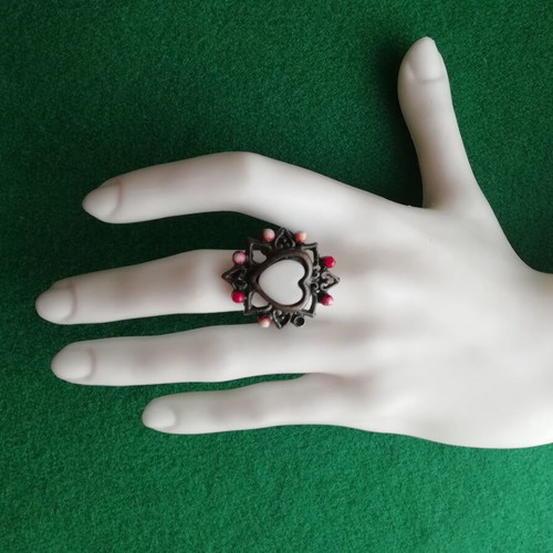Bronze ring vintage white heart DIY open size new
