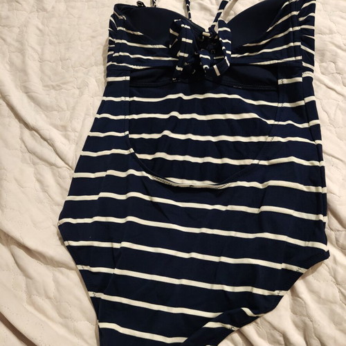 Women's swimsuit navy blue with white stripes, size M