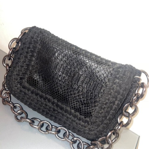 Shoulder bag used black handmade with chain