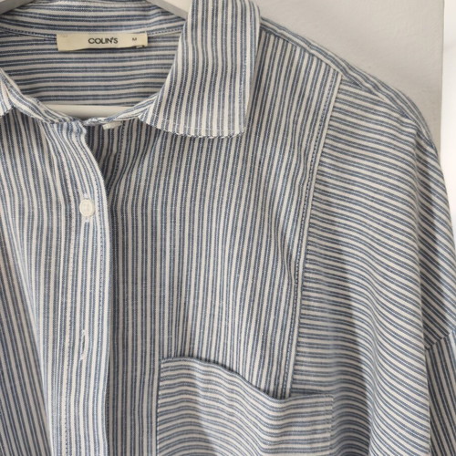 Collins Light Blue Linen-Blend Striped Shirt M Size Like New