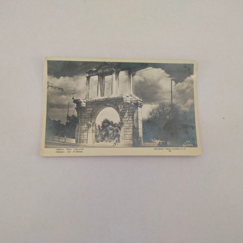 Black and white postcard Athens Hadrian's Gate Perla Athens used