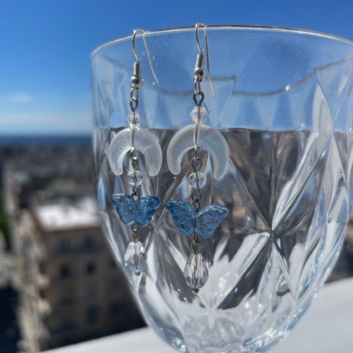 Celestial Skycore earrings like new, handmade, white and blue