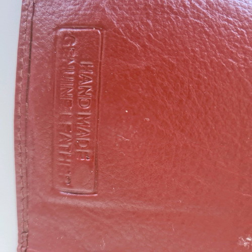 Leather women's wallet used, handmade, red with white flowers