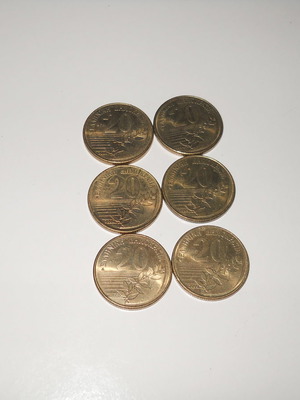 20 Drachma coin used, pack of 6 from 2000