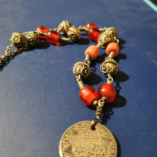 Vintage Moroccan silver necklace with coin used