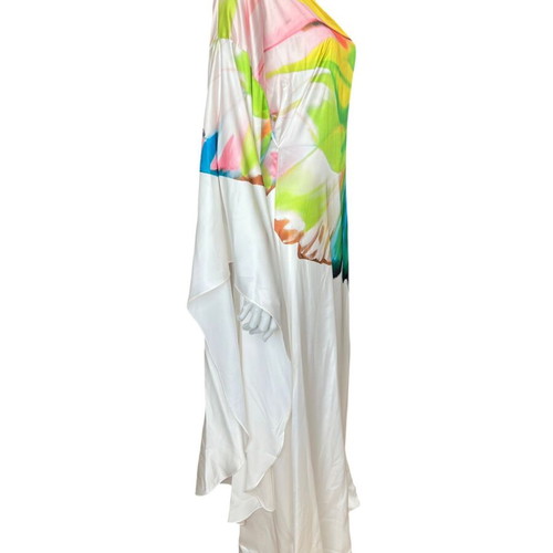 Sunfere One-Shoulder Butterfly-Print Maxi Gown new, size M