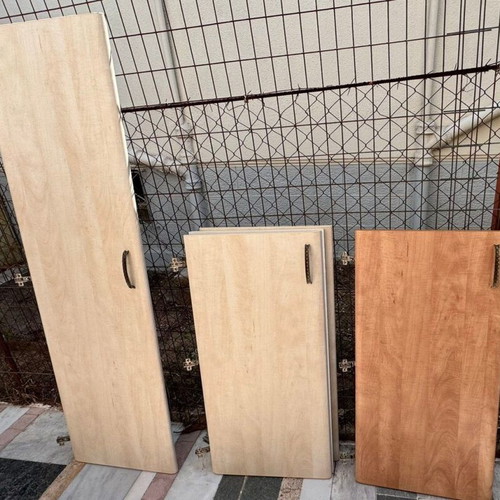 Wardrobe doors set with handles and hinges, beige and brown