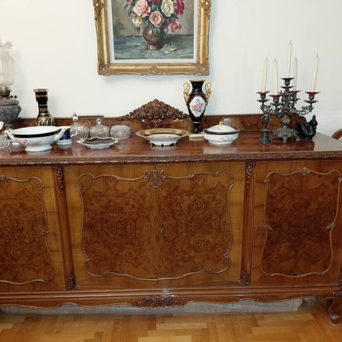 Antique 100-year-old dining set like new, solid walnut wood