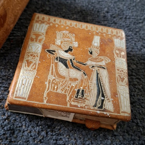 Egyptian leather boxes used, set of two with hand-painted designs