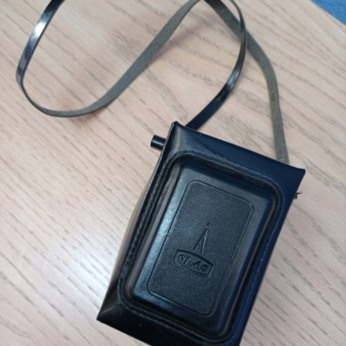 Lubitel 2 camera used with black leather case