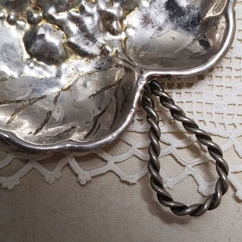 Vintage silver plated leaf-shaped plate used with embossed design