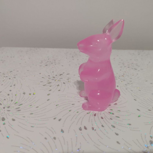 Pink rabbit made of liquid glass new, dimensions 11 x 4.5 cm