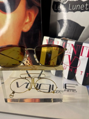 Vintage sunglasses new, handmade Germany, gold metal frame, brown lenses