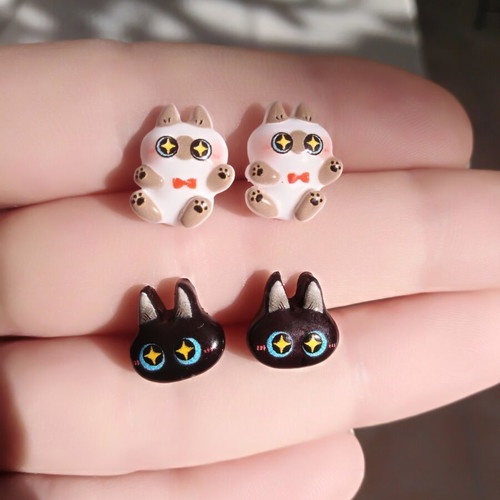 Handmade hypoallergenic earrings pack of 2 pairs with cat design