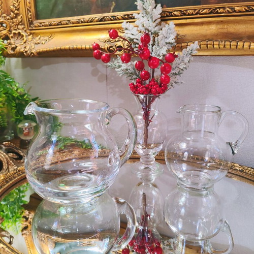 Vintage set of 3 solid glass pitchers and vase, Austria