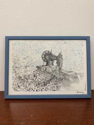 Original handmade ink and pencil drawing on paper signed like new