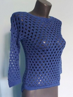Sisley cobalt blue mesh blouse used, size M-XL