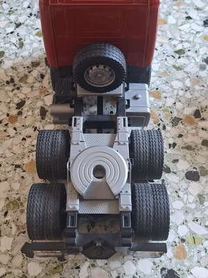 Scania truck with Cat bulldozer toy