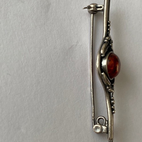 Vintage silver brooch with amber used, silver 925