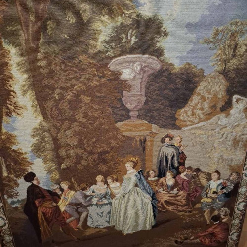 Needlepoint tapestry Rococo garden scene like new, 100x120cm
