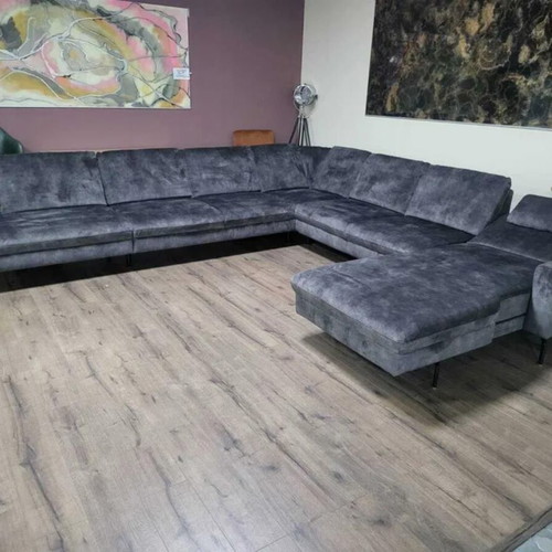 Large gray P-shaped fabric corner sofa with electric recliner LS701521 new