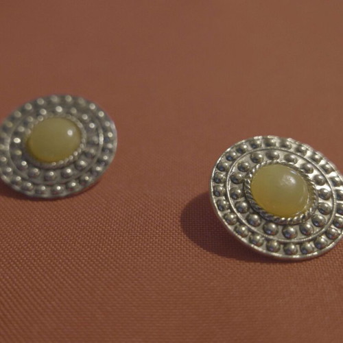 Vintage statement earrings 80s silver tone with yellow stone clip, like new