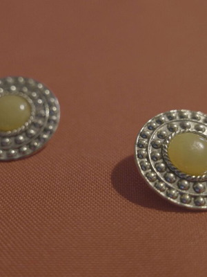 Vintage statement earrings 80s silver tone with yellow stone clip, like new