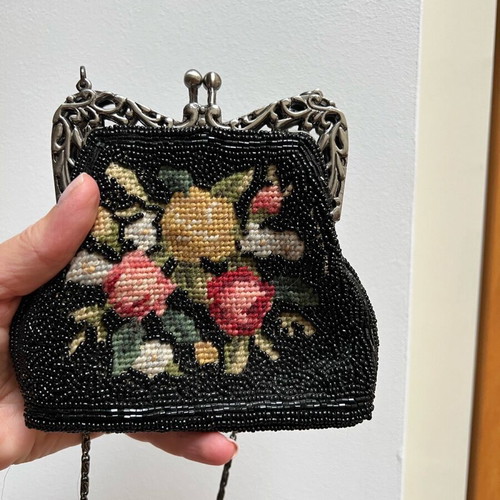 Motivi vintage hand bag like new with beads and embroidered roses