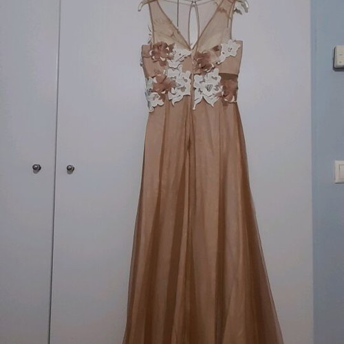 Spell maxi dress like new, beige with embroidered flowers and tulle