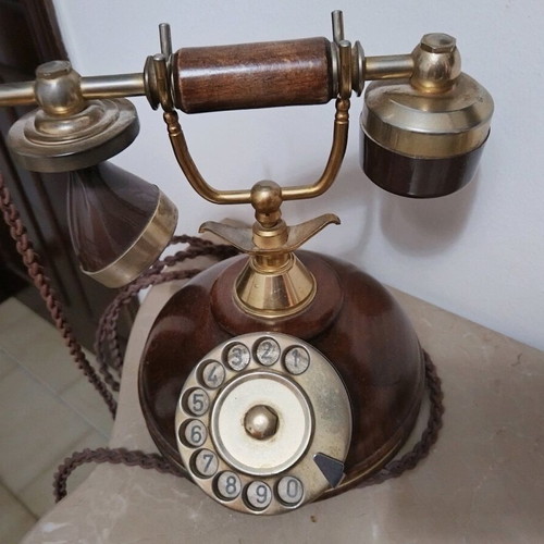 Vintage telephone used, Italian, wood and metal