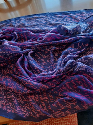Cotton scarf used, blue and red, 187x90 cm