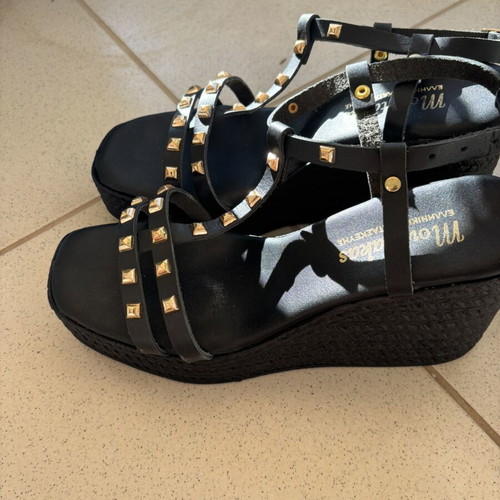 Black platform sandals like new with gold pyramid studs