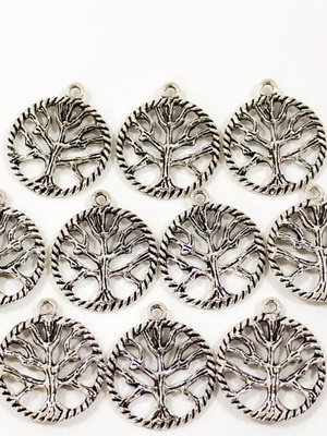 Tree of Life metal motifs set of 10, 21mm, silver/black antique, new