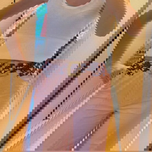 Linen pants Zini new with belt, size 38, pink and purple