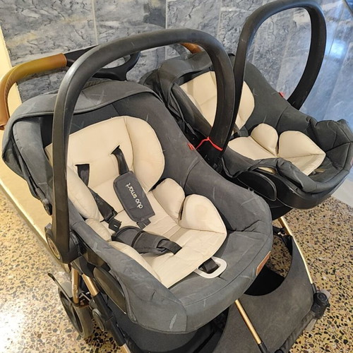 Chipolino twin stroller with baskets and car seat adapters used