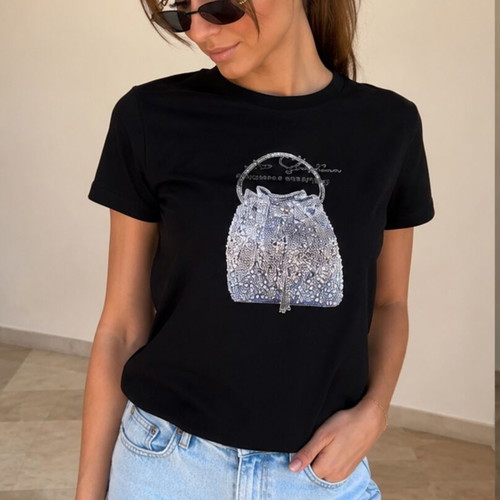 Black women's t-shirt new, cotton and lycra, sizes M to XXL