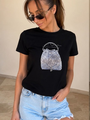 Black women's t-shirt new, cotton and lycra, sizes M to XXL
