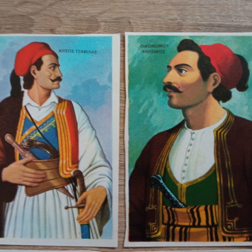 Vintage cards with Heroes of the Greek Revolution 1821 used, pack of 4