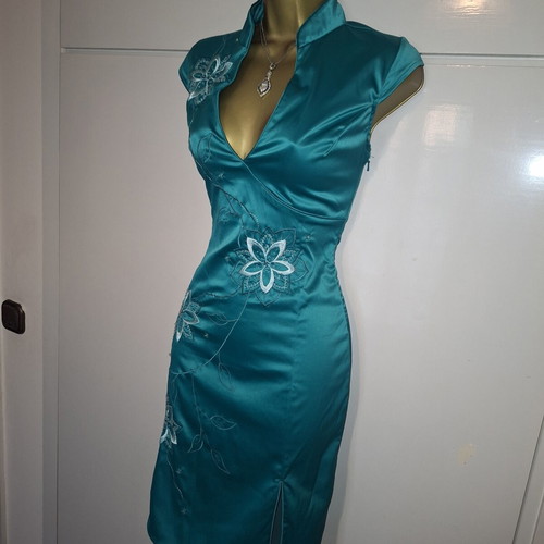 Jane Norman Oriental dress turquoise green size S 10 38