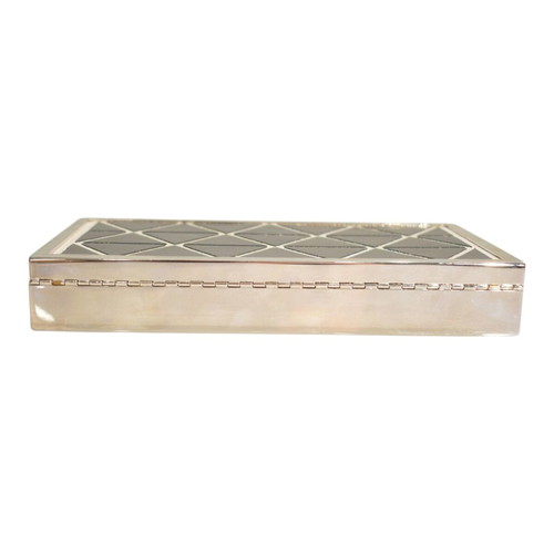 Victoria Beckham silver metal clutch minaudiere bag geometric suede