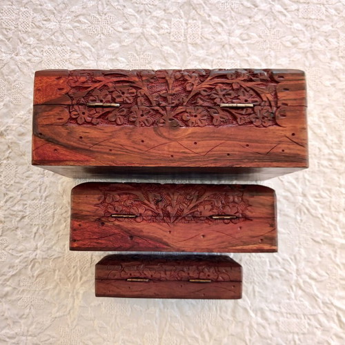 Set of 3 handmade woodcarved boxes from rosewood with velvet lining