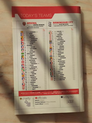 Match program Arsenal - Birmingham City 17.10.2009 like new