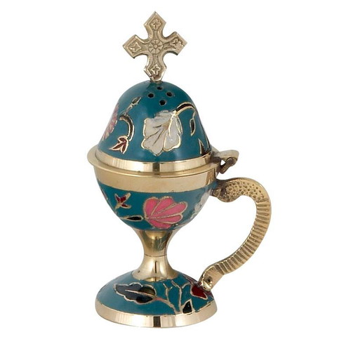 Bronze Incense Burner with Blue Enamel Coating new