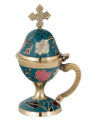 Bronze Incense Burner with Blue Enamel Coating new