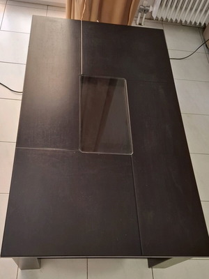 Beech coffee table used, 2-level with glass insert