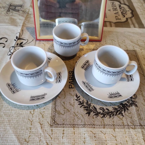 Porcelain coffee cups 2 with saucers GCHI HELLAS used and vintage mirror (1960)