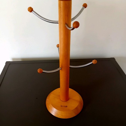 Wooden cup holder with inox elements like new, height 36 cm