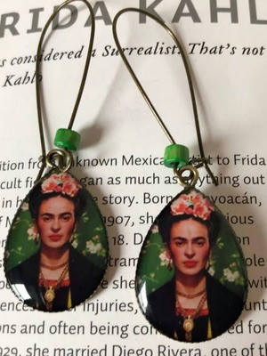 Frida Kahlo Handmade Earrings Set with Self-Portrait, New, Multicolor